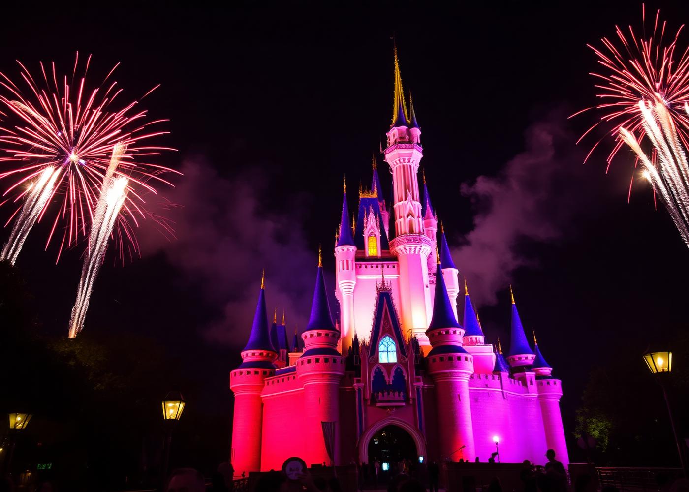 Disneyland castle with fireworks
